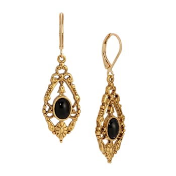 Gold Tone Teardrop With Oval Stone Leverback Earrings