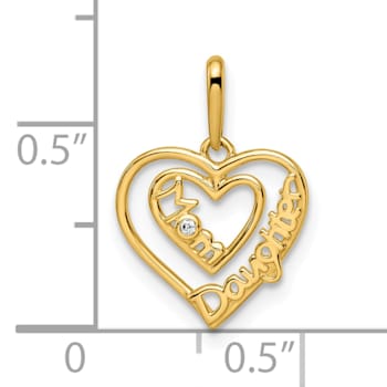 14K Yellow Gold Cubic Zirconia Mom and Daughter Heart Pendant