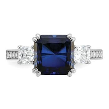 Rhodium Over Sterling Silver Polished Fancy Blue and White Cubic
Zirconia Ring