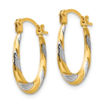14K Yellow Gold with Rhodium Twist Hoop Earrings
