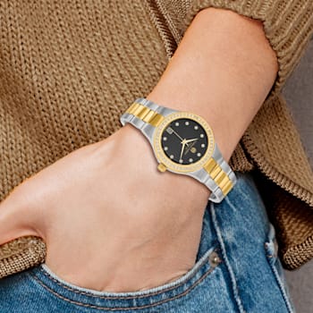 Ladies Charles Hubert Two-tone Stainless Steel Black Dial Watch