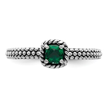 Sterling Silver Stackable Expressions Polished Lab Created Emerald Ring 0.21ctw