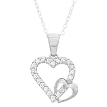 White Cubic Zirconia Rhodium Over Sterling Silver Children's Heart
Pendant With Chain 0.58ctw
