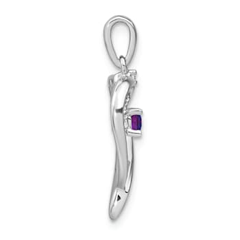 Rhodium Over 14k White Gold Amethyst and Diamond Heart Pendant