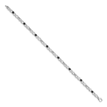 Rhodium Over 14k White Gold White and Black Diamond Flower Infinity Bracelet
