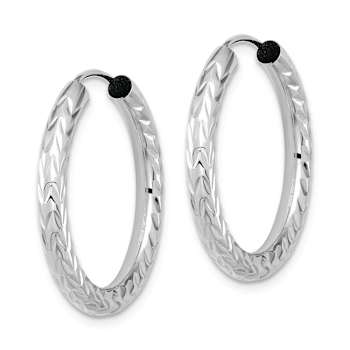Rhodium Over 14k White Gold Polished and Diamond-cut 1" Endless
Hoop Earrings