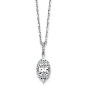 Rhodium Over Sterling Silver Fancy Marquise Cubic Zirconia Halo With 2
Inch Extension Necklace
