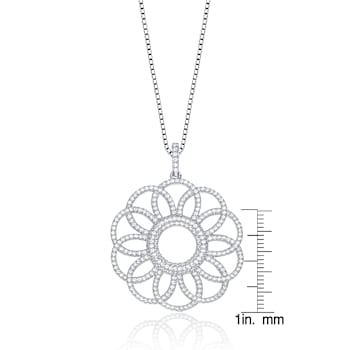 Floral CZ Pendant Necklace In Sterling Silver
