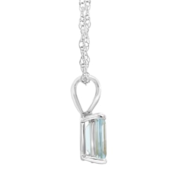8x6mm Emerald Cut Aquamarine 14k White Gold Pendant With Chain