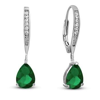 Emerald Color CZ Teardrop Drop Earrings In Sterling Silver