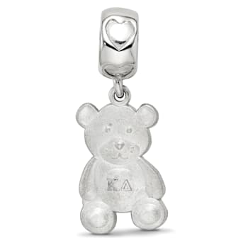 Rhodium Over Sterling Silver LogoArt Kappa Delta Teddy Bear Heart Bead
