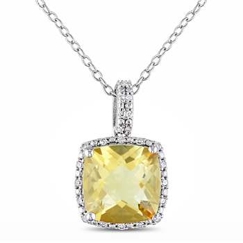 Citrine And Diamond Halo Pendant In Sterling Silver 4.10ctw
