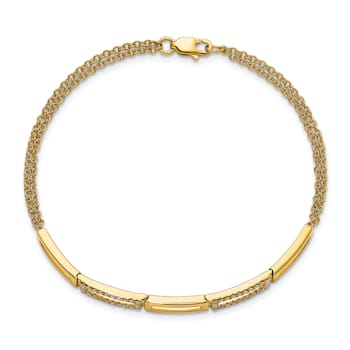14k Yellow Gold Polished Rectangle Link Diamond Double Strand Bracelet