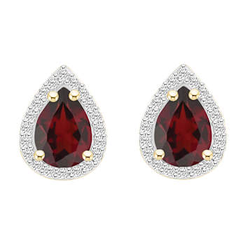 7x5mm Pear Shape Garnet And Created White Sapphire 10k Yellow Gold Halo
Stud Earrings