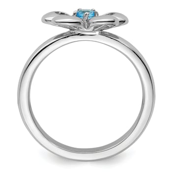 Sterling Silver Stackable Expressions Polished Flower Blue Topaz Ring 0.1ctw