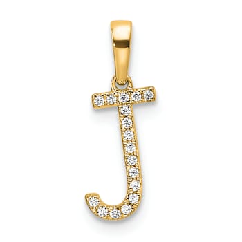 14k Yellow Gold Diamond Letter J Initial Pendant