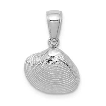 Rhodium Over 14k White Gold Textured Small Clam Shell Pendant