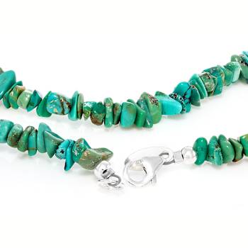 Green Turquoise Chip Strand Necklace In Sterling Silver