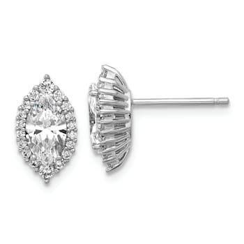 Rhodium Over Sterling Silver Marquise Cubic Zirconia Halo Post Earrings