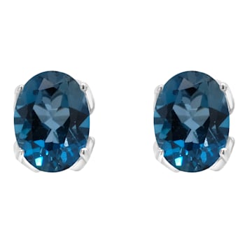 8x6mm Oval London Blue Topaz Rhodium Over Sterling Silver Stud Earrings