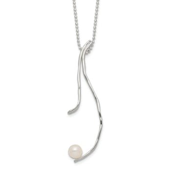 Sterling Silver Polished and Hammered Freshwater Cultured Pearl with
2-inch Extension Necklace