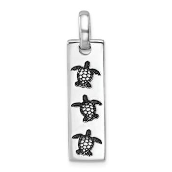 Rhodium Over Sterling Silver Swimming Turtles Rectangle Pendant
