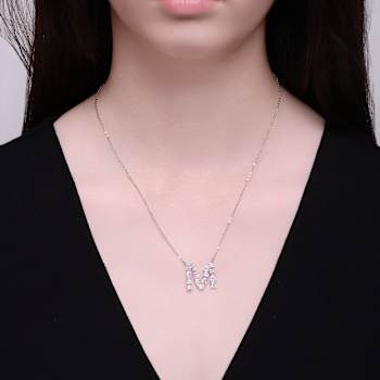 Initial M Mixed Cut CZ Pendant Necklace In Sterling Silver 18 Inch