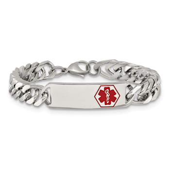 Stainless Steel Polished with Red Enamel 8.5-inch Medical ID Bracelet