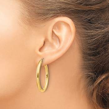 14k Yellow Gold Polished 1 1/2" Oval Tube Hoop Earrings