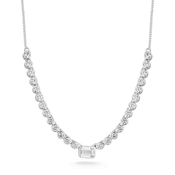 Rachel Zoe CZ Tennis Necklace with Rectangle Center Stone in Rhodium
Over Sterling Silver