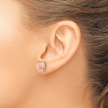 14k Rose Gold Polished and Diamond-Cut 10mm Puffed Square Stud Earrings