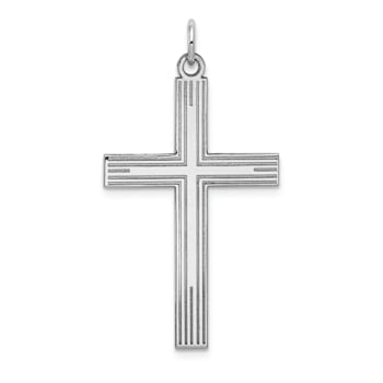 Rhodium Over 14k White Gold Laser Designed Cross Pendant