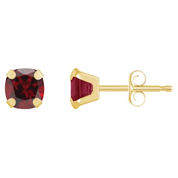 5mm Cushion Garnet 10k Yellow Gold Stud Earrings