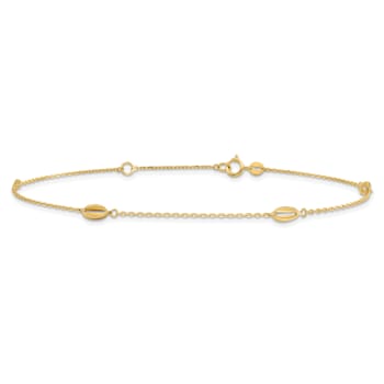 14K Yellow Gold Polished and Textured Station 9-inch Plus 1-inch
Extension Anklet
