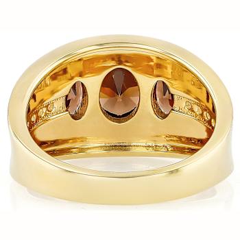 Mocha And White CZ 3-Stone Ring In 18K Gold Over Sterling Silver