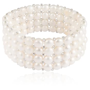 6-7mm White Cultured Freshwater Pearl Silver  Bracelet