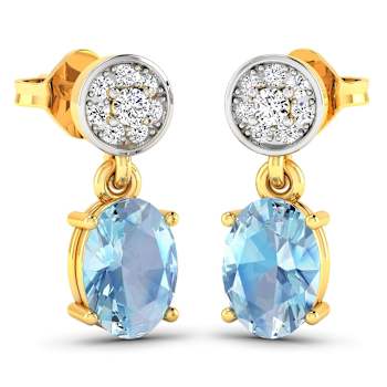 1.02ctw 14K Yellow Gold Aquamarine and White Diamond Halo Earrings