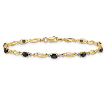 10k Yellow Gold Diamond and Oval Blue Sapphire Bracelet