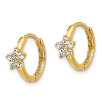 14K Yellow Gold Cubic Zirconia Children's Flower Hinged Hoop Earrings