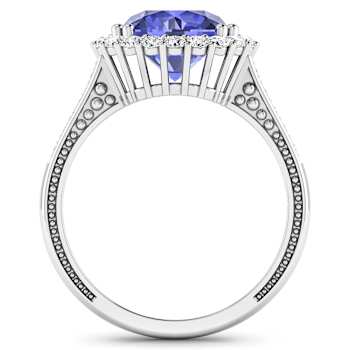 Round Violet Tanzanite and Diamond 14K White Gold Halo Ring 3.11 ctw