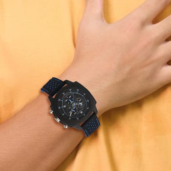 Charles Hubert Carbon Fiber Case Chronograph Blue Strap Watch