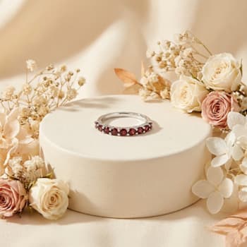 Garnet Stackable Band Ring In Sterling Silver