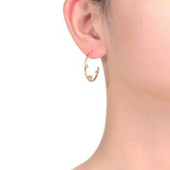 Beaded Open Hoop Earrings In 14K Gold Over Brass