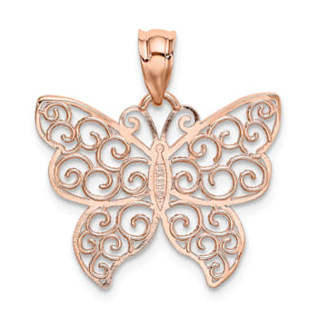 14k Rose Gold Polished Filigree Butterfly Pendant