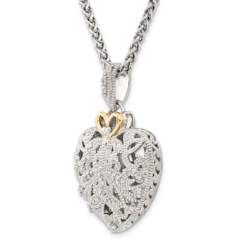 Sterling Silver Antiqued with 14K Accent Diamond Vintage Necklace