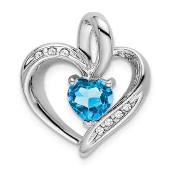 Rhodium Over 10k White Gold 0.99 ctw Swiss Blue Topaz and Accent Diamond
Heart Pendant