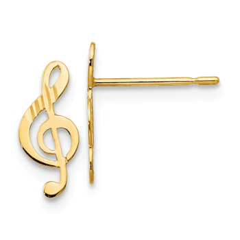14K Yellow Gold Diamond-cut Music Note Post Earrings