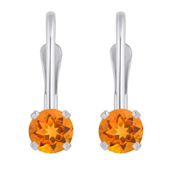 4mm Round Citrine Rhodium Over 14k White Gold Drop Earrings