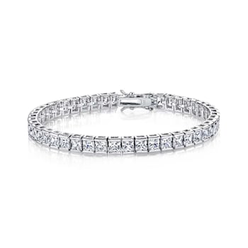 CZ Channel-Set Tennis Bracelet In White Rhodium Over Brass