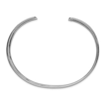 Rhodium Over 14k White Gold 19mm Hammered Polished Cuff Bangle